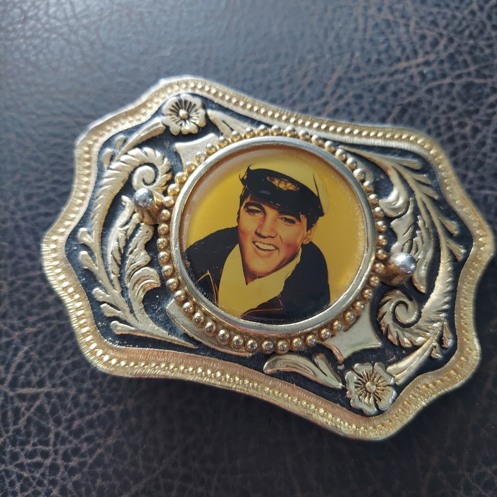 Gold Black Vintage Elvis Presley Western Belt Buckle